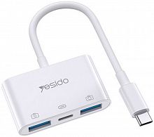 Переходник 2 USB - Type-C Yesido GS17, пластик,  белый